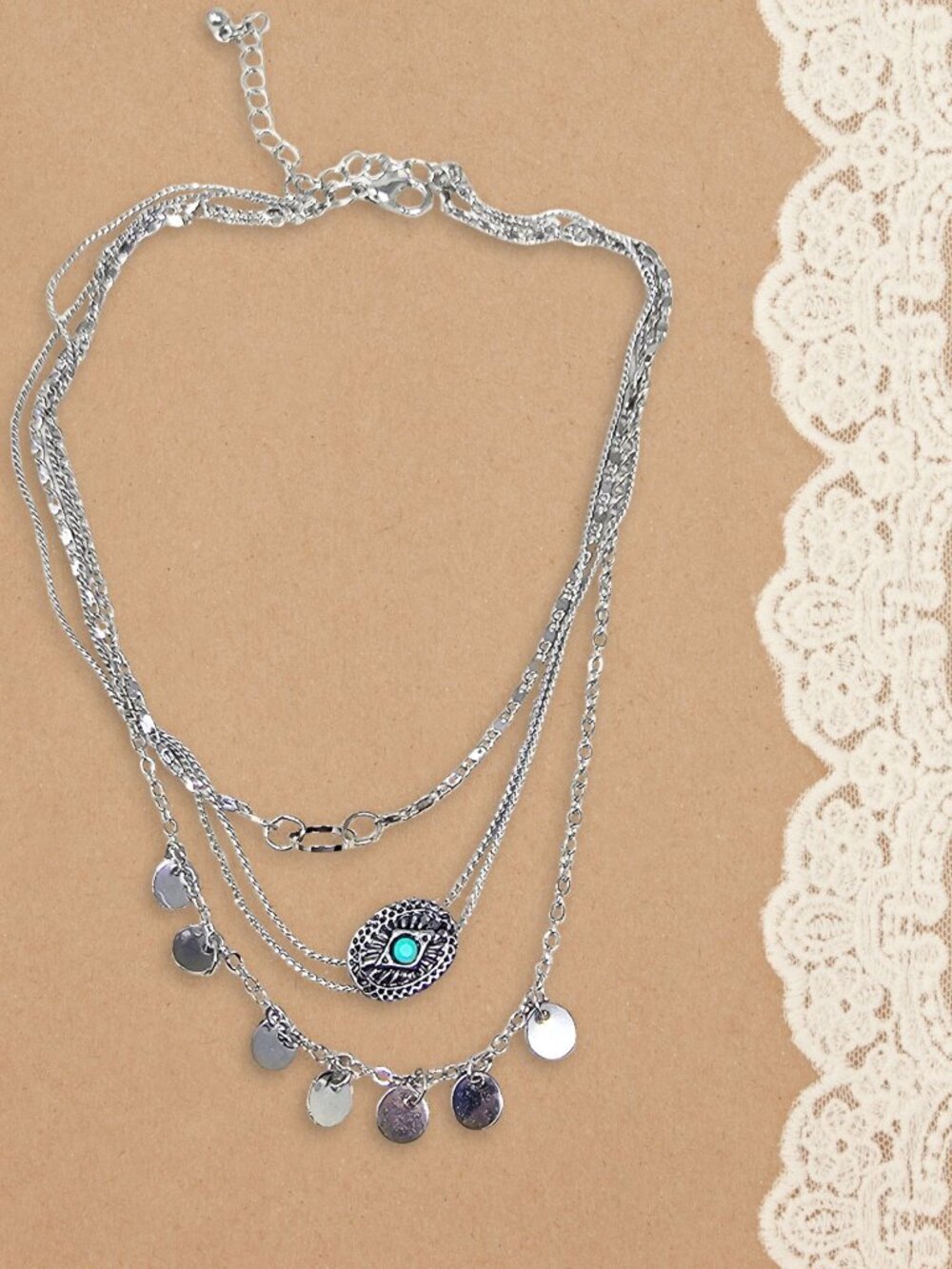 Handmade Vintage Style Layered Necklace Boho Coin Charms Pendant - Picture 2 of 2